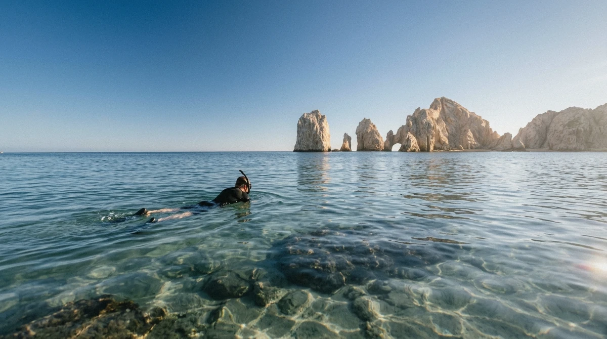 Clear turquoise water off Cabo San Lucas showing the visibility that marks the best time to snorkel in Cabo San Lucas